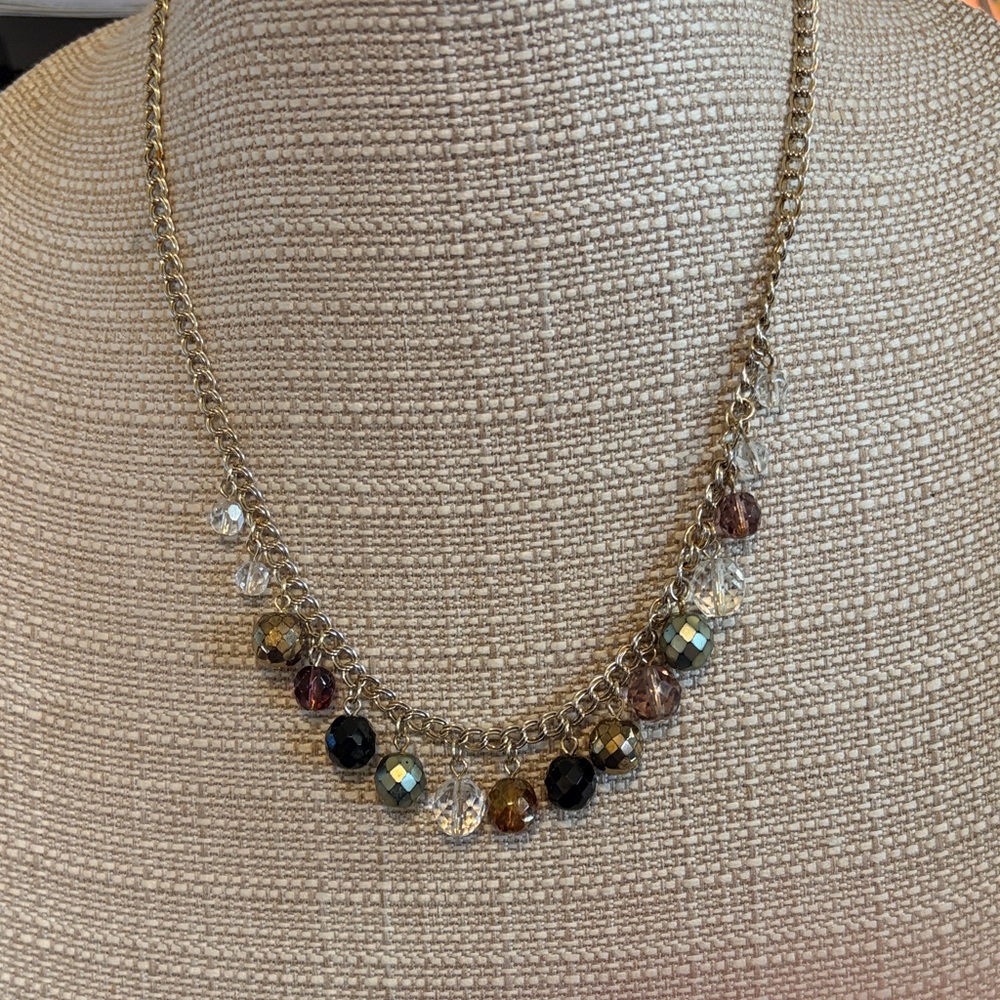Cache Gold-Tone Necklace with Brown, Black & Clear Beads